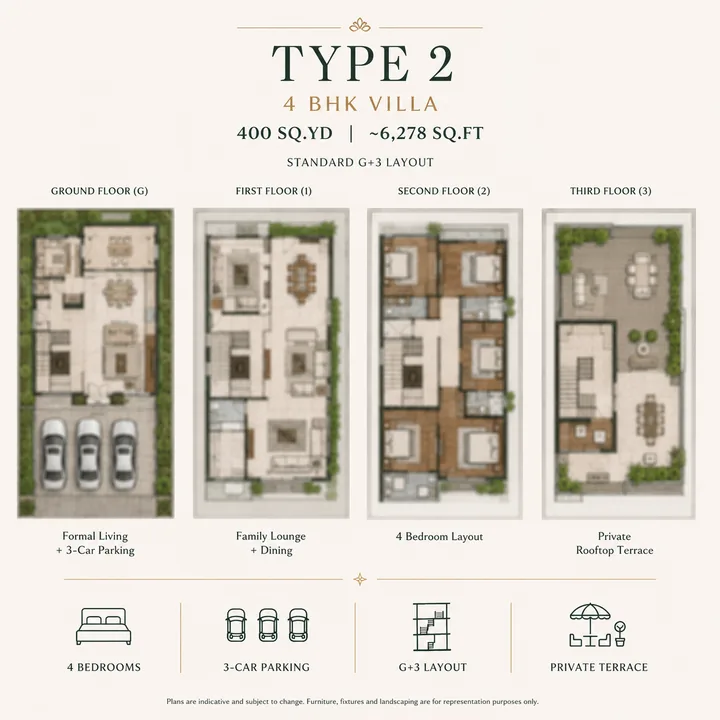 Bridge Epsilon 4 BHK villa floor plan, 400 sq.yd Type 2, 6,278 sq.ft