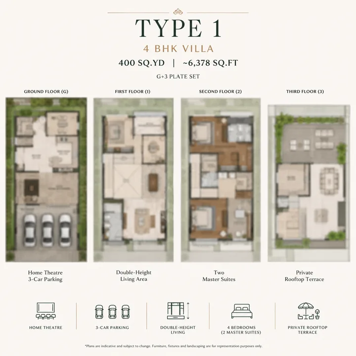 Bridge Epsilon 4 BHK villa floor plan, 400 sq.yd Type 1, 6,378 sq.ft