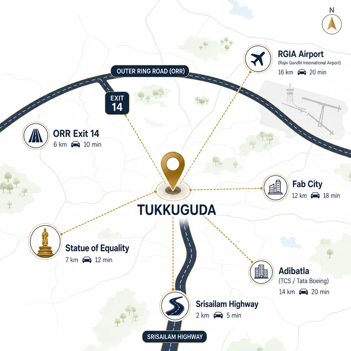 Bridge Epsilon location map showing nearby landmarks at Tukkuguda